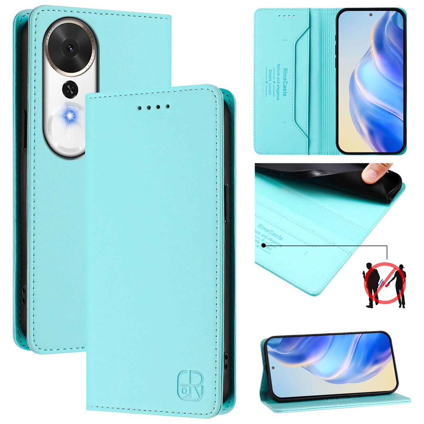 Honor Play 70 Plus Dual-Folded Magnetic Suction RFID Blocking PU Leather Wallet Phone Case with Card Slots, Cash Pocket, Kickstand, Full Protective Flip Cover