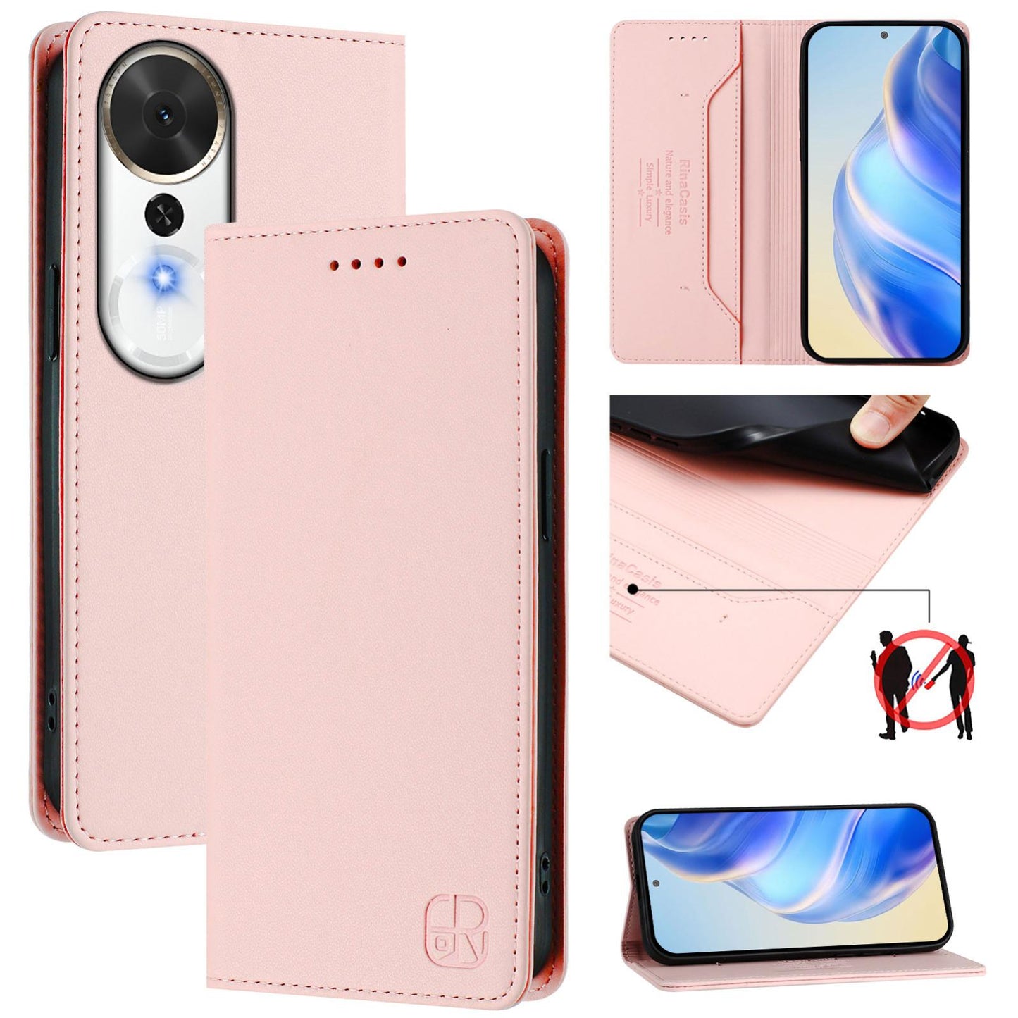 Honor Play 70 Plus Dual-Folded Magnetic Suction RFID Blocking PU Leather Wallet Phone Case with Card Slots, Cash Pocket, Kickstand, Full Protective Flip Cover