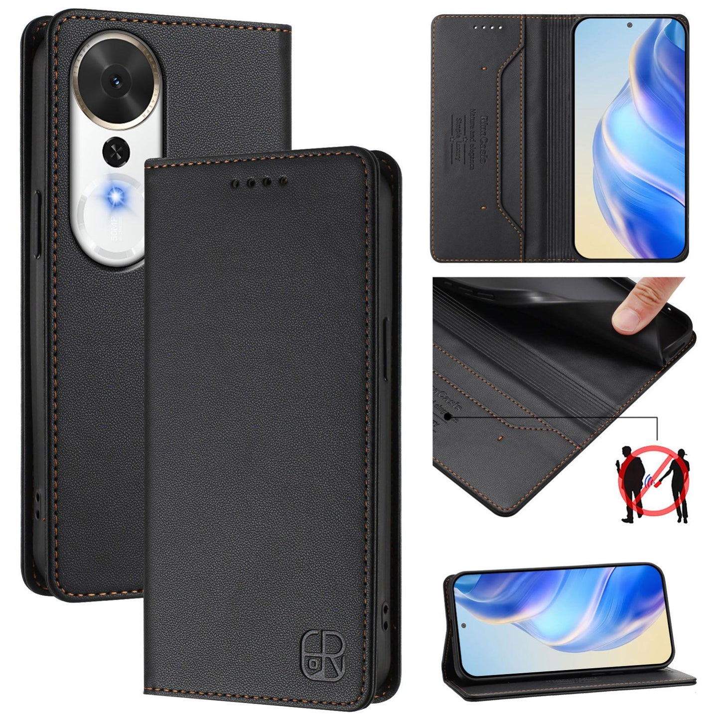 Honor Play 70 Plus Dual-Folded Magnetic Suction RFID Blocking PU Leather Wallet Phone Case with Card Slots, Cash Pocket, Kickstand, Full Protective Flip Cover