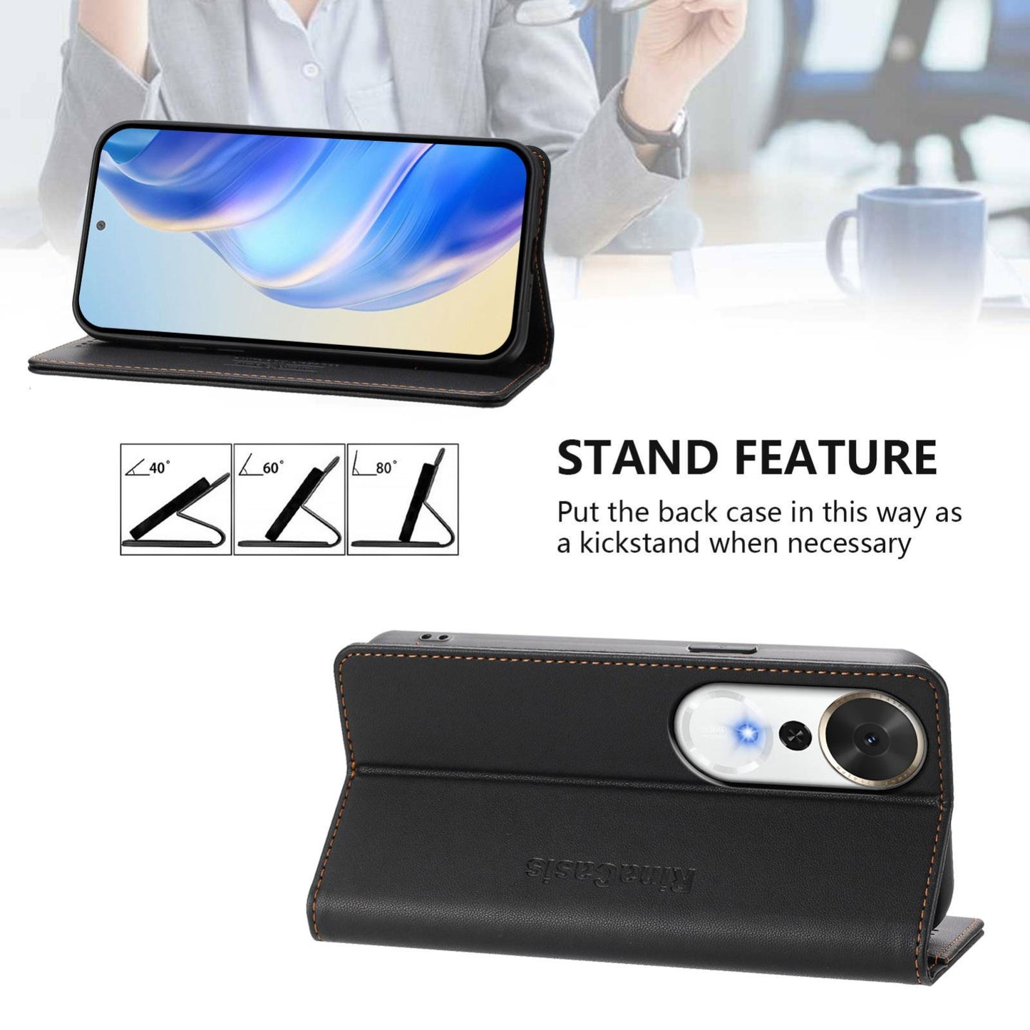 Honor Play 70 Plus Dual-Folded Magnetic Suction RFID Blocking PU Leather Wallet Phone Case with Card Slots, Cash Pocket, Kickstand, Full Protective Flip Cover