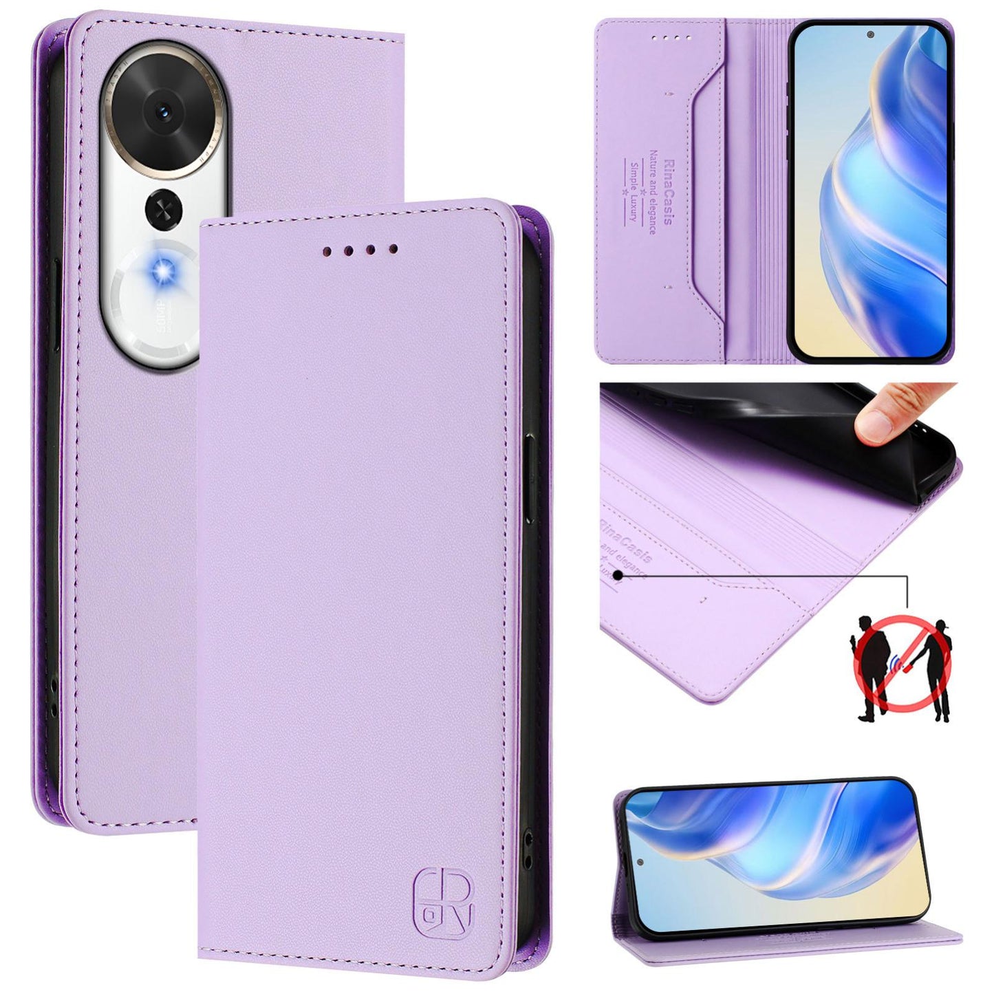 Honor Play 70 Plus Dual-Folded Magnetic Suction RFID Blocking PU Leather Wallet Phone Case with Card Slots, Cash Pocket, Kickstand, Full Protective Flip Cover