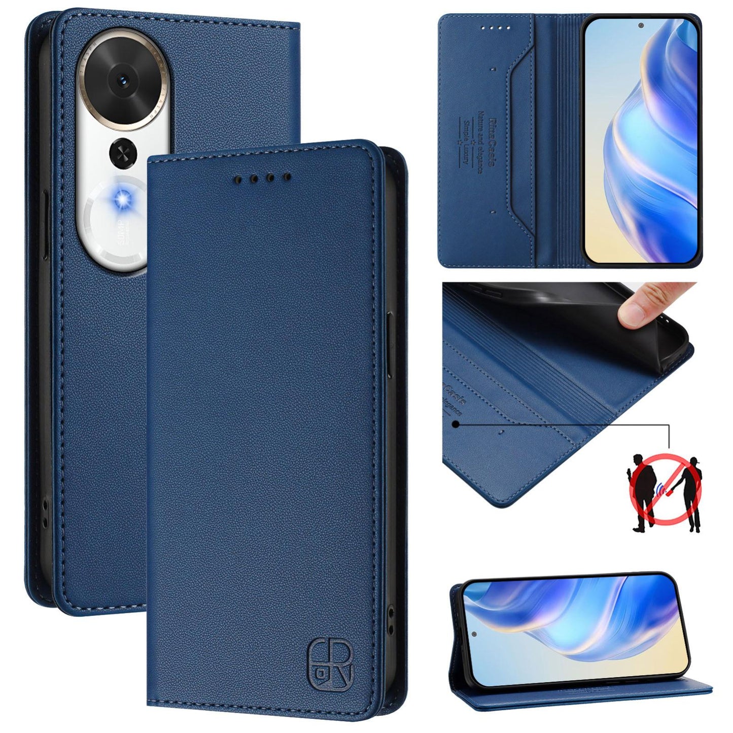 Honor Play 70 Plus Dual-Folded Magnetic Suction RFID Blocking PU Leather Wallet Phone Case with Card Slots, Cash Pocket, Kickstand, Full Protective Flip Cover
