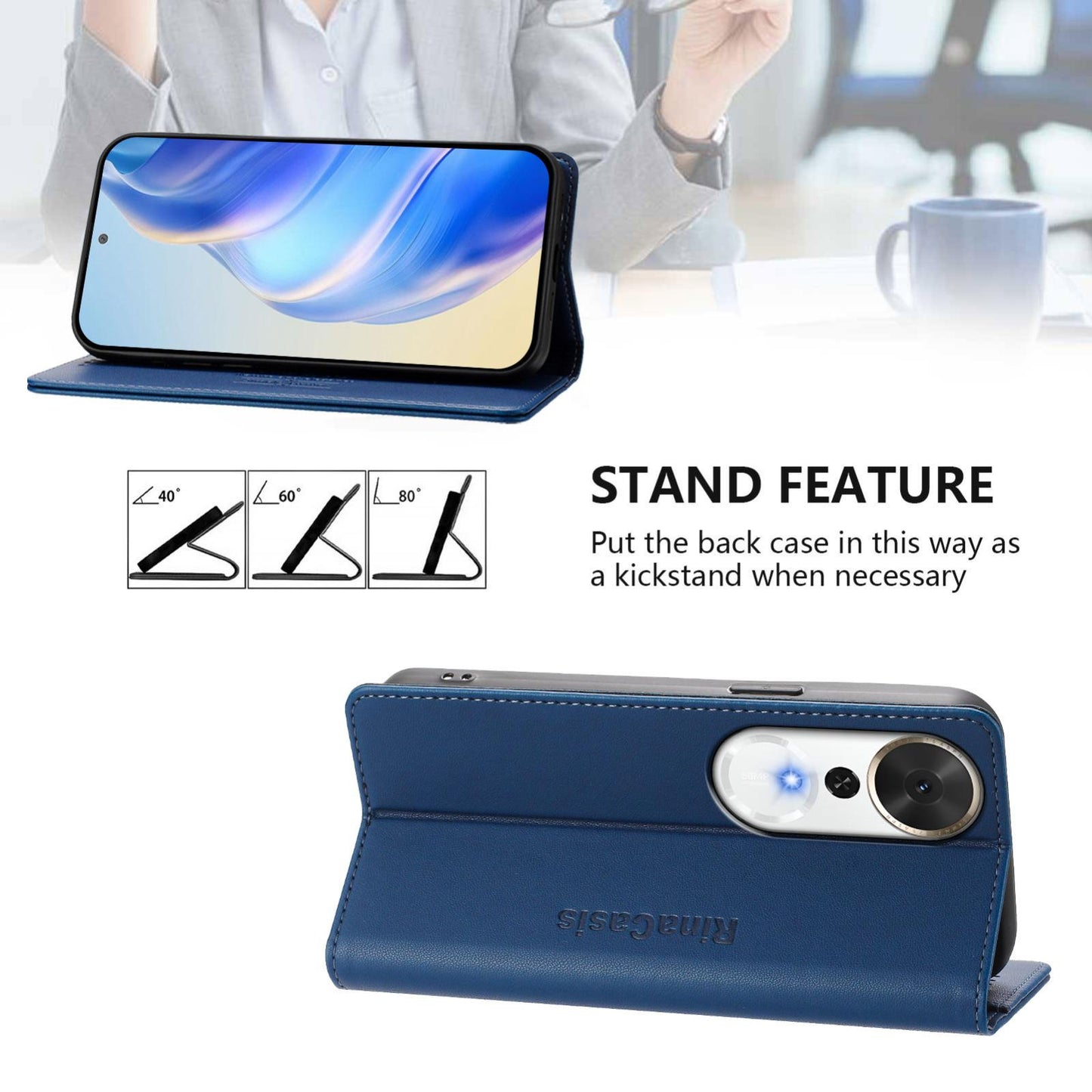 Honor Play 70 Plus Dual-Folded Magnetic Suction RFID Blocking PU Leather Wallet Phone Case with Card Slots, Cash Pocket, Kickstand, Full Protective Flip Cover