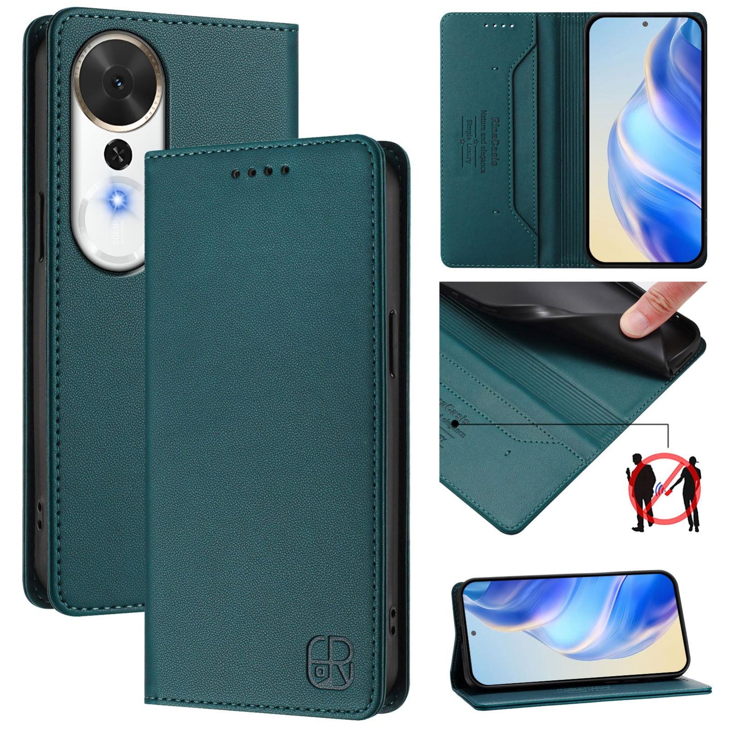 Honor Play 70 Plus Dual-Folded Magnetic Suction RFID Blocking PU Leather Wallet Phone Case with Card Slots, Cash Pocket, Kickstand, Full Protective Flip Cover