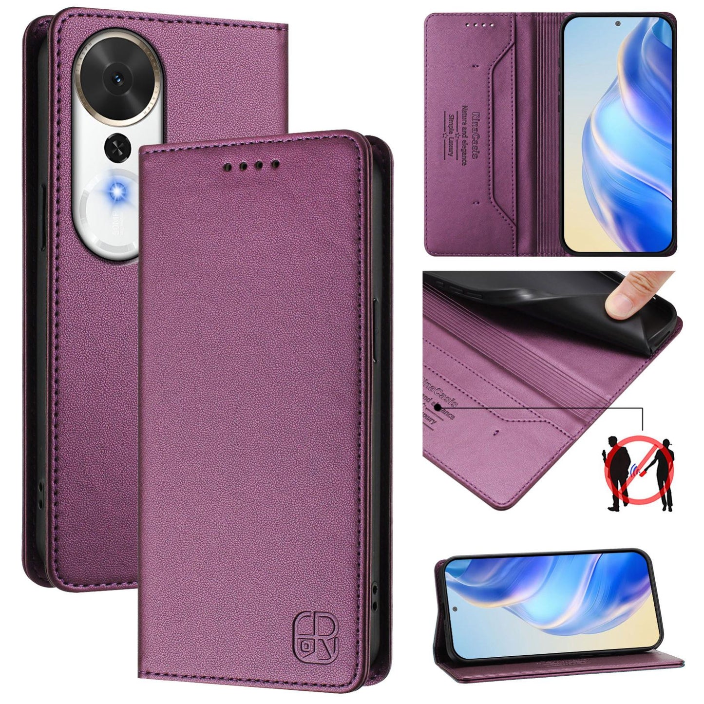 Honor Play 70 Plus Dual-Folded Magnetic Suction RFID Blocking PU Leather Wallet Phone Case with Card Slots, Cash Pocket, Kickstand, Full Protective Flip Cover