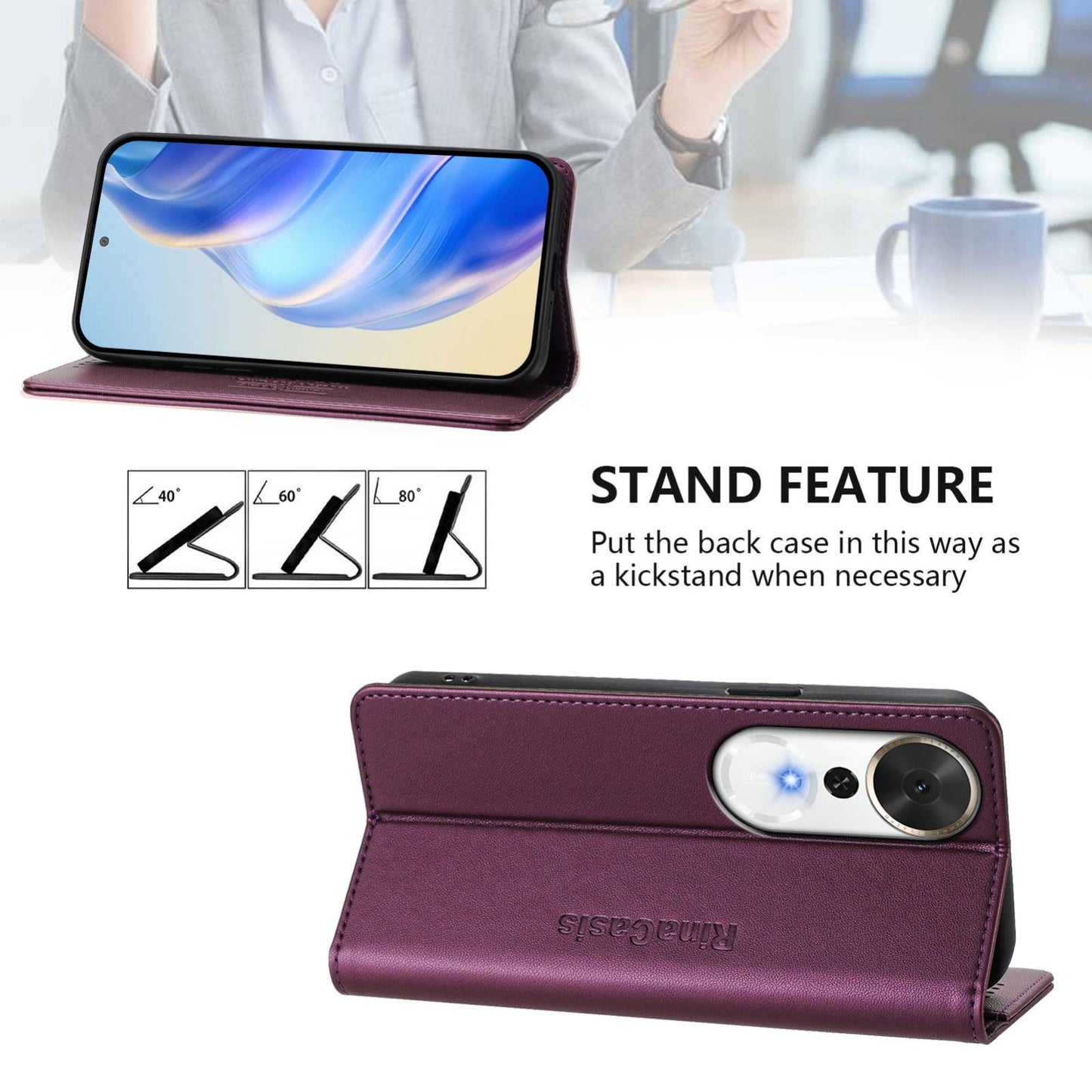 Honor Play 70 Plus Dual-Folded Magnetic Suction RFID Blocking PU Leather Wallet Phone Case with Card Slots, Cash Pocket, Kickstand, Full Protective Flip Cover