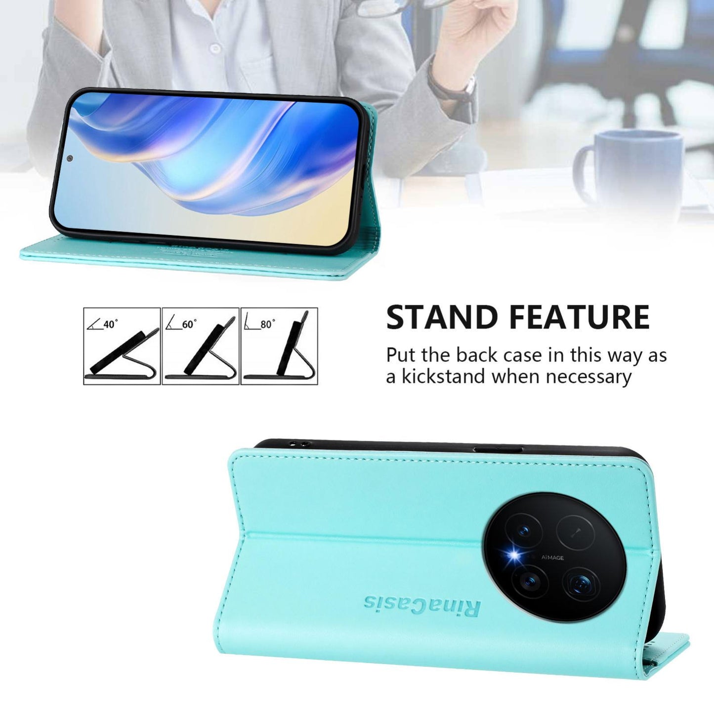 Honor Magic8 Pro Dual-Folded Magnetic Suction RFID Blocking PU Leather Wallet Phone Case with Card Slots, Cash Pocket, Kickstand, Full Protective Flip Cover