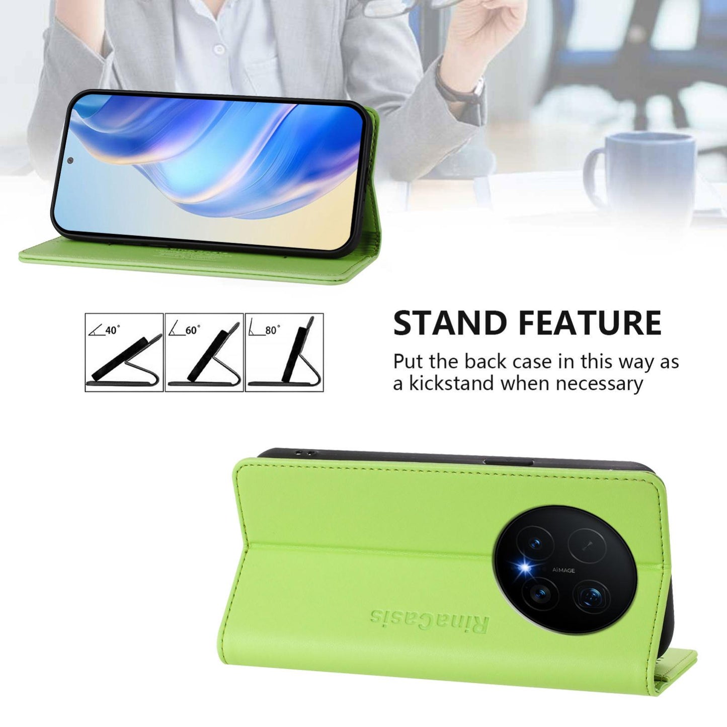 Honor Magic8 Pro Dual-Folded Magnetic Suction RFID Blocking PU Leather Wallet Phone Case with Card Slots, Cash Pocket, Kickstand, Full Protective Flip Cover