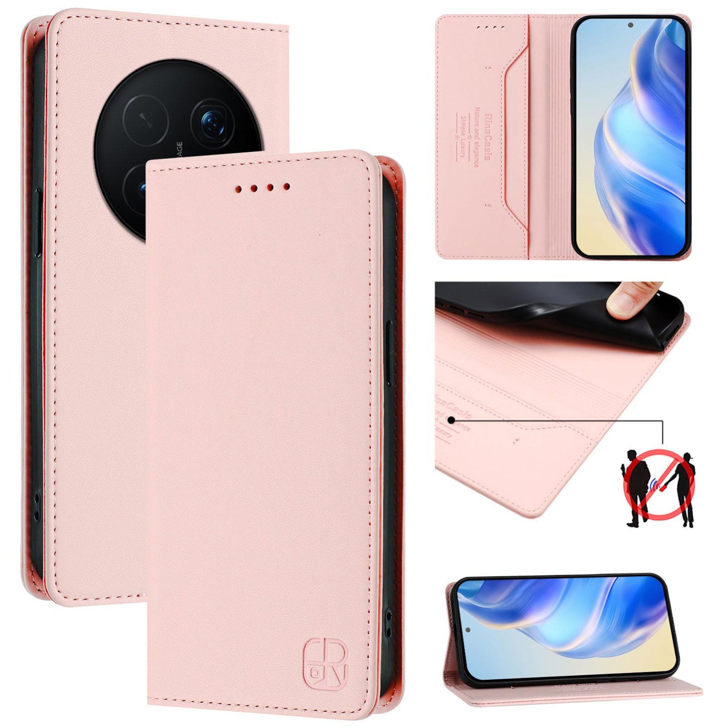 Honor Magic8 Pro Dual-Folded Magnetic Suction RFID Blocking PU Leather Wallet Phone Case with Card Slots, Cash Pocket, Kickstand, Full Protective Flip Cover