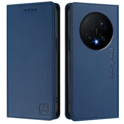 Honor Magic8 Pro Dual-Folded Magnetic Suction RFID Blocking PU Leather Wallet Phone Case with Card Slots, Cash Pocket, Kickstand, Full Protective Flip Cover