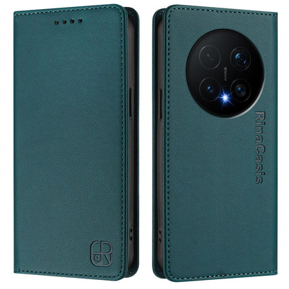 Honor Magic8 Pro Dual-Folded Magnetic Suction RFID Blocking PU Leather Wallet Phone Case with Card Slots, Cash Pocket, Kickstand, Full Protective Flip Cover