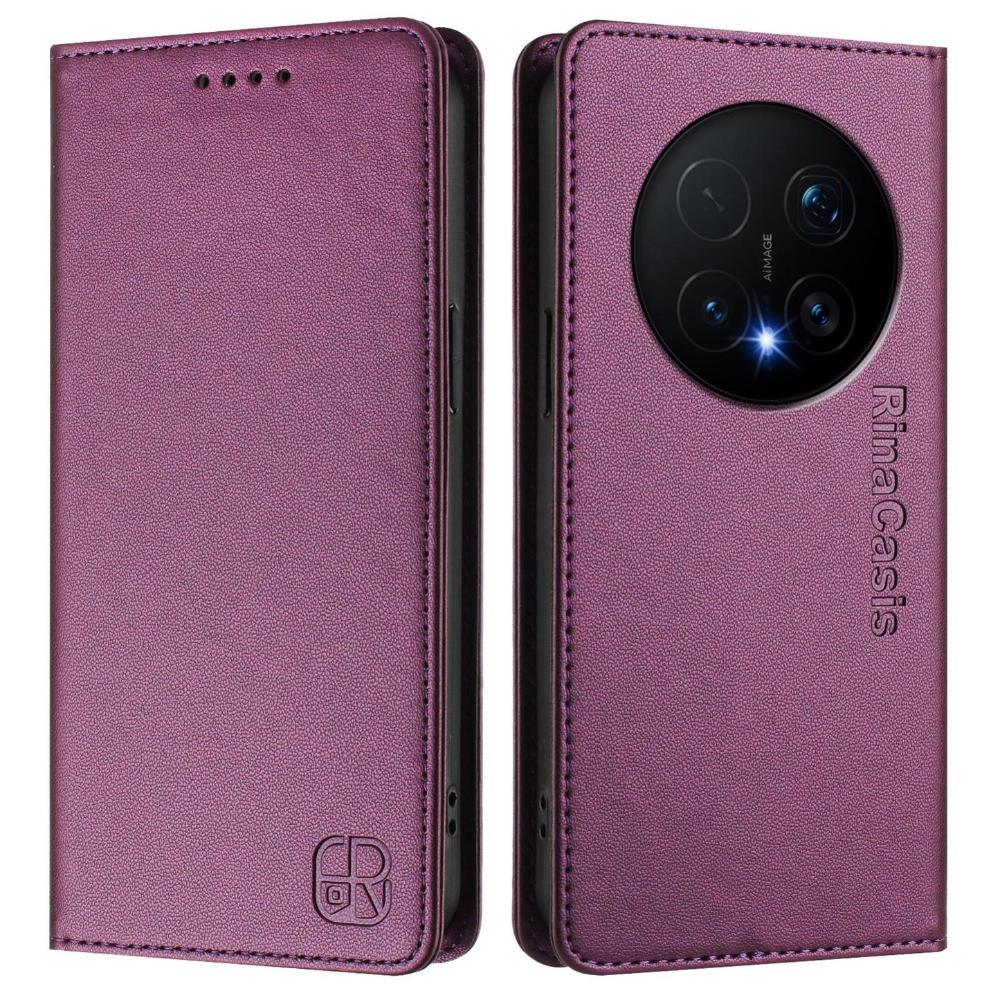 Honor Magic8 Pro Dual-Folded Magnetic Suction RFID Blocking PU Leather Wallet Phone Case with Card Slots, Cash Pocket, Kickstand, Full Protective Flip Cover
