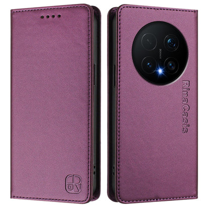 Honor Magic8 Pro Dual-Folded Magnetic Suction RFID Blocking PU Leather Wallet Phone Case with Card Slots, Cash Pocket, Kickstand, Full Protective Flip Cover