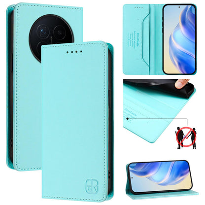 Honor Magic8 Dual-Folded Magnetic Suction RFID Blocking PU Leather Wallet Phone Case with Card Slots, Cash Pocket, Kickstand, Full Protective Flip Cover