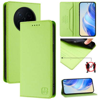 Honor Magic8 Dual-Folded Magnetic Suction RFID Blocking PU Leather Wallet Phone Case with Card Slots, Cash Pocket, Kickstand, Full Protective Flip Cover