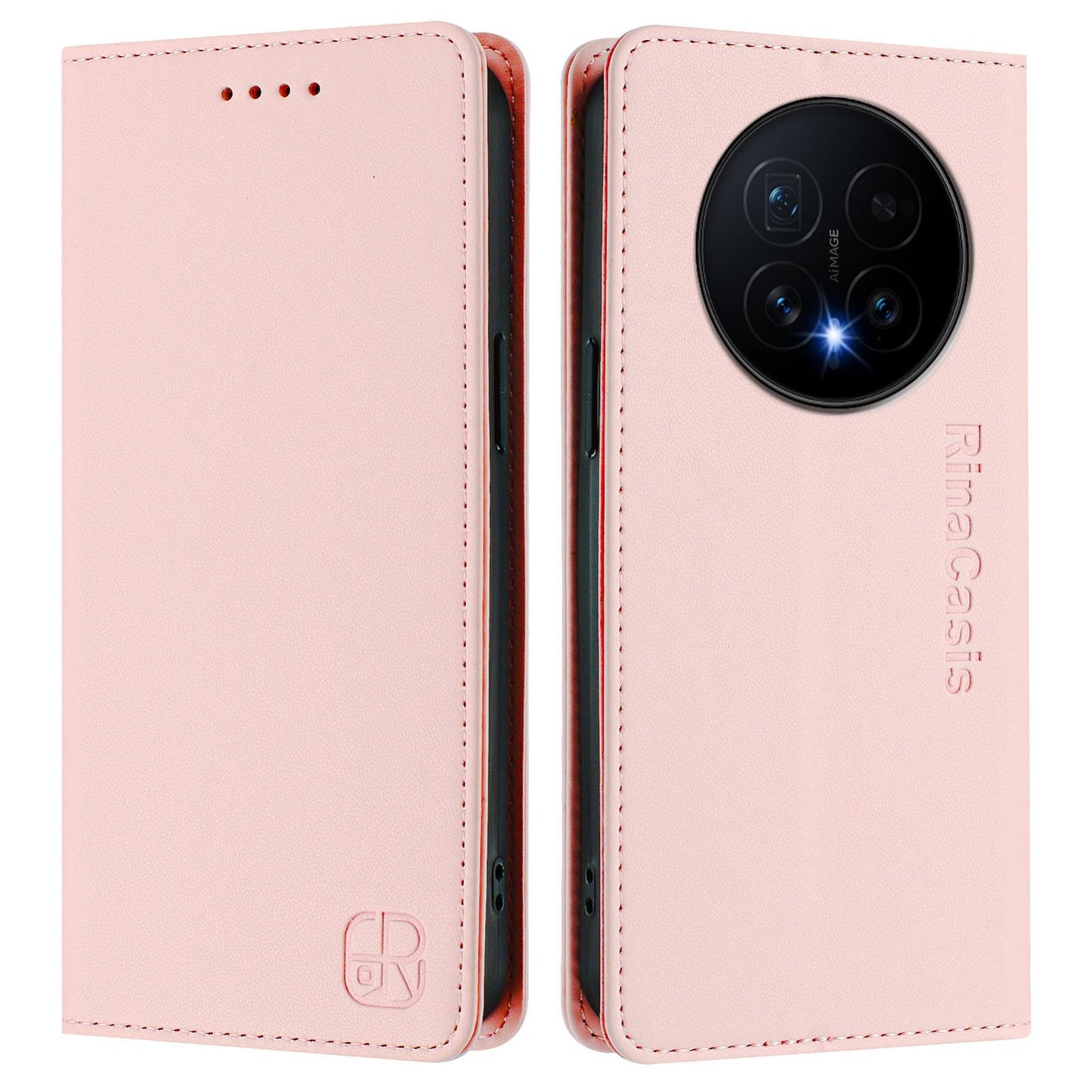 Honor Magic8 Dual-Folded Magnetic Suction RFID Blocking PU Leather Wallet Phone Case with Card Slots, Cash Pocket, Kickstand, Full Protective Flip Cover