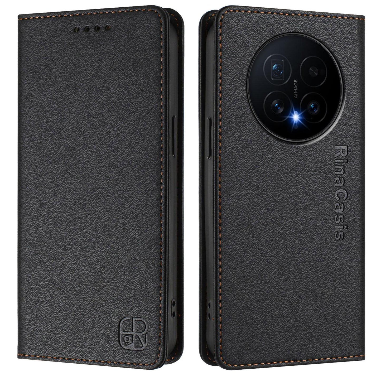 Honor Magic8 Dual-Folded Magnetic Suction RFID Blocking PU Leather Wallet Phone Case with Card Slots, Cash Pocket, Kickstand, Full Protective Flip Cover