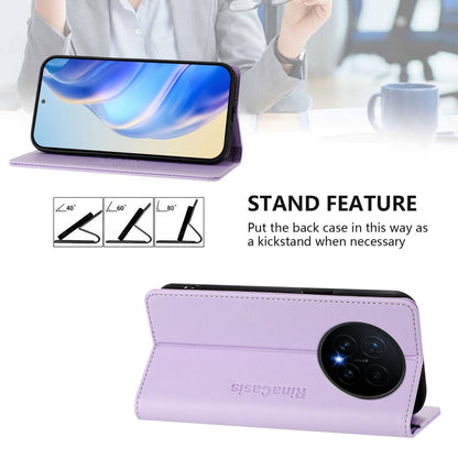 Honor Magic8 Dual-Folded Magnetic Suction RFID Blocking PU Leather Wallet Phone Case with Card Slots, Cash Pocket, Kickstand, Full Protective Flip Cover