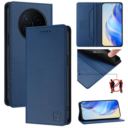 Honor Magic8 Dual-Folded Magnetic Suction RFID Blocking PU Leather Wallet Phone Case with Card Slots, Cash Pocket, Kickstand, Full Protective Flip Cover