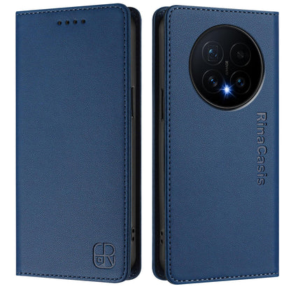 Honor Magic8 Dual-Folded Magnetic Suction RFID Blocking PU Leather Wallet Phone Case with Card Slots, Cash Pocket, Kickstand, Full Protective Flip Cover