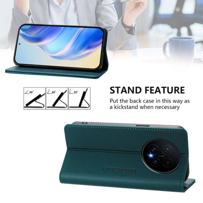 Honor Magic8 Dual-Folded Magnetic Suction RFID Blocking PU Leather Wallet Phone Case with Card Slots, Cash Pocket, Kickstand, Full Protective Flip Cover