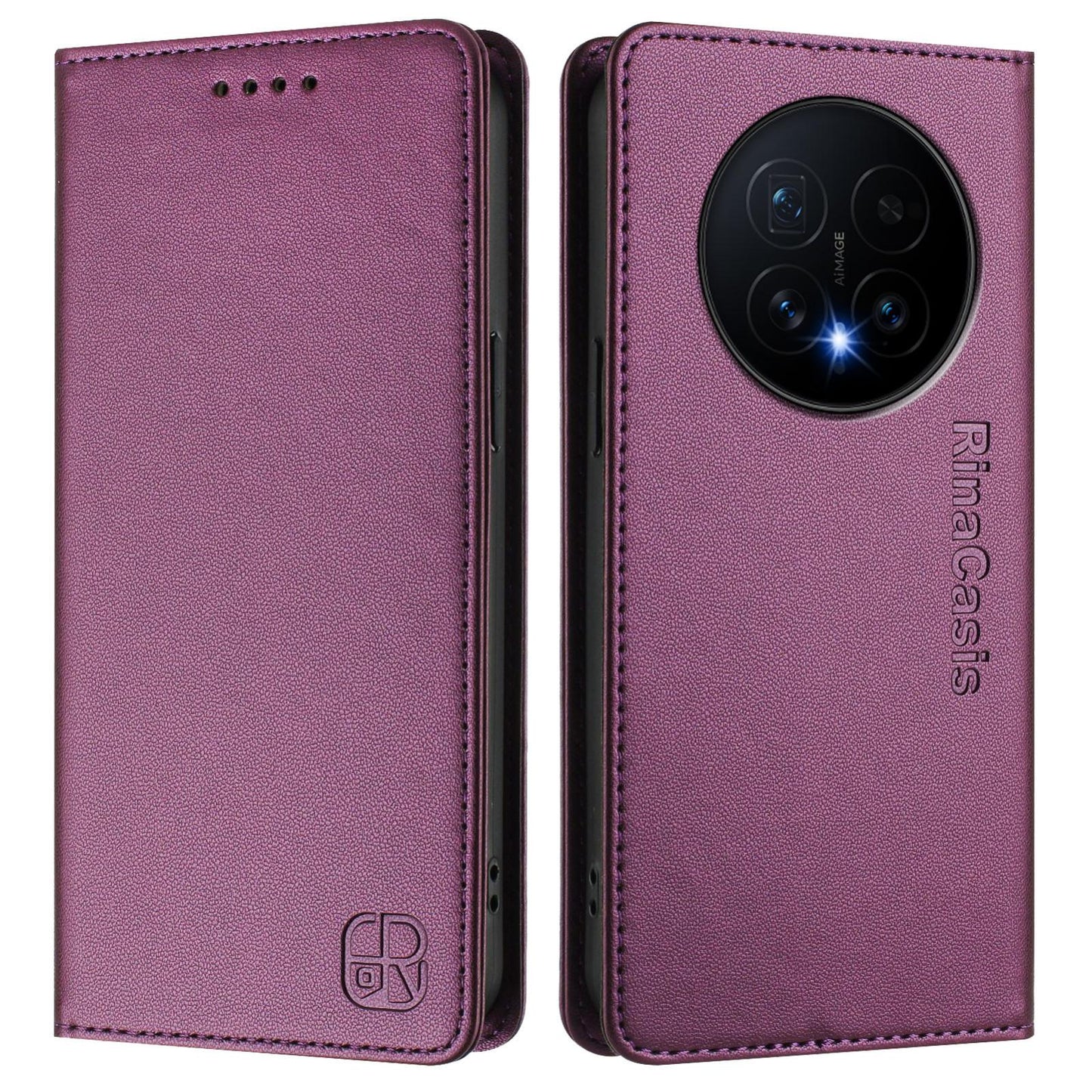 Honor Magic8 Dual-Folded Magnetic Suction RFID Blocking PU Leather Wallet Phone Case with Card Slots, Cash Pocket, Kickstand, Full Protective Flip Cover