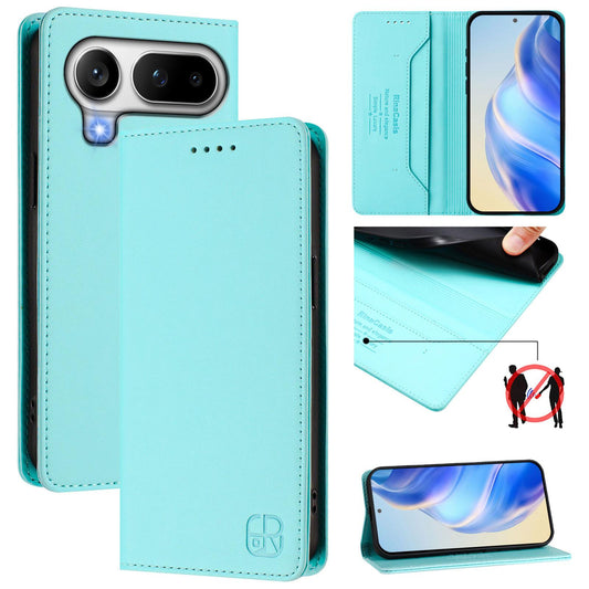 Honor Magic8 Pro Air 5G Dual-Folded Magnetic Suction RFID Blocking PU Leather Wallet Phone Case with Card Slots, Cash Pocket, Kickstand, Full Protective Flip Cover