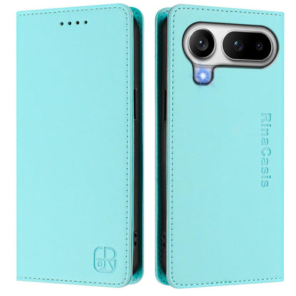 Honor Magic8 Pro Air 5G Dual-Folded Magnetic Suction RFID Blocking PU Leather Wallet Phone Case with Card Slots, Cash Pocket, Kickstand, Full Protective Flip Cover