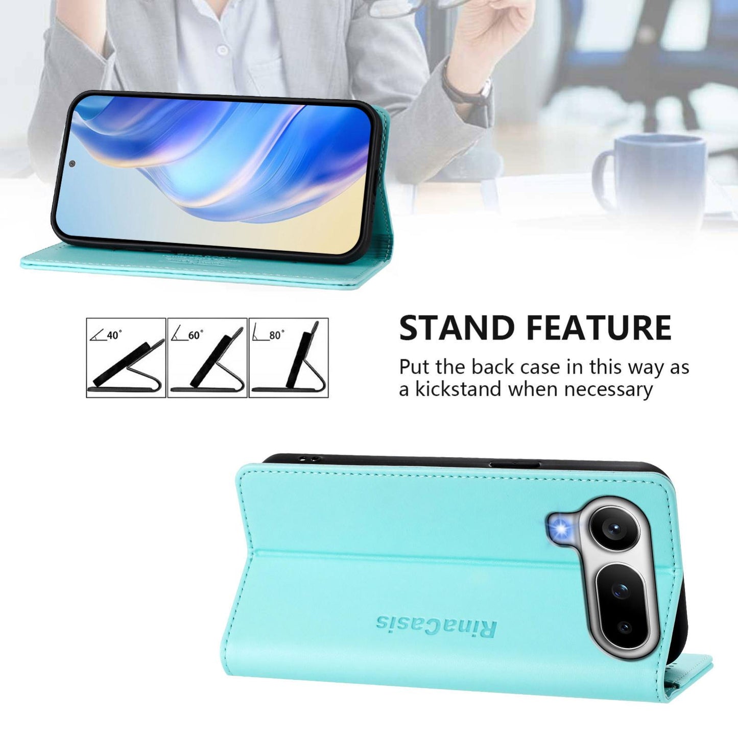 Honor Magic8 Pro Air 5G Dual-Folded Magnetic Suction RFID Blocking PU Leather Wallet Phone Case with Card Slots, Cash Pocket, Kickstand, Full Protective Flip Cover
