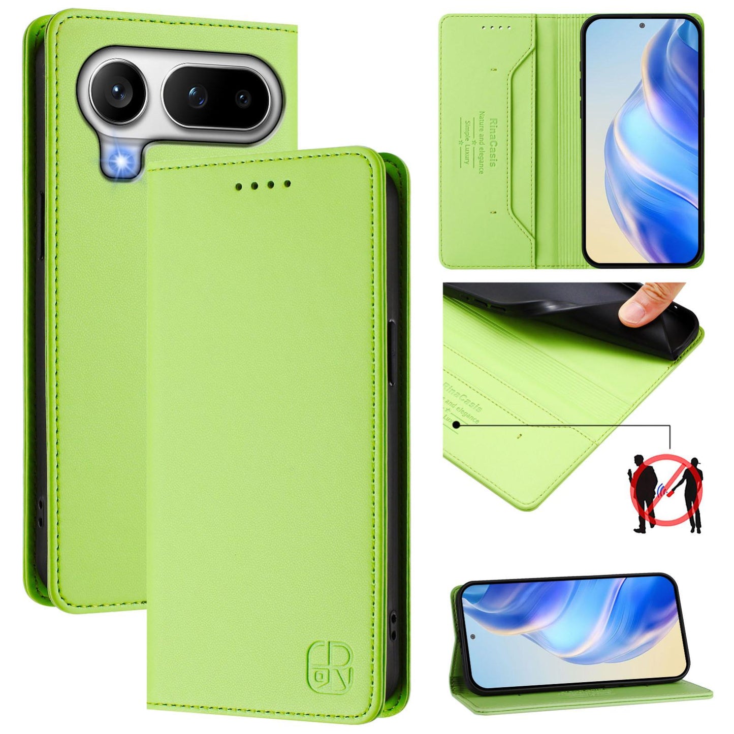 Honor Magic8 Pro Air 5G Dual-Folded Magnetic Suction RFID Blocking PU Leather Wallet Phone Case with Card Slots, Cash Pocket, Kickstand, Full Protective Flip Cover