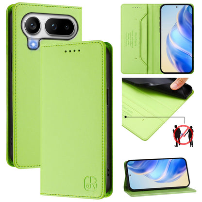 Honor Magic8 Pro Air 5G Dual-Folded Magnetic Suction RFID Blocking PU Leather Wallet Phone Case with Card Slots, Cash Pocket, Kickstand, Full Protective Flip Cover