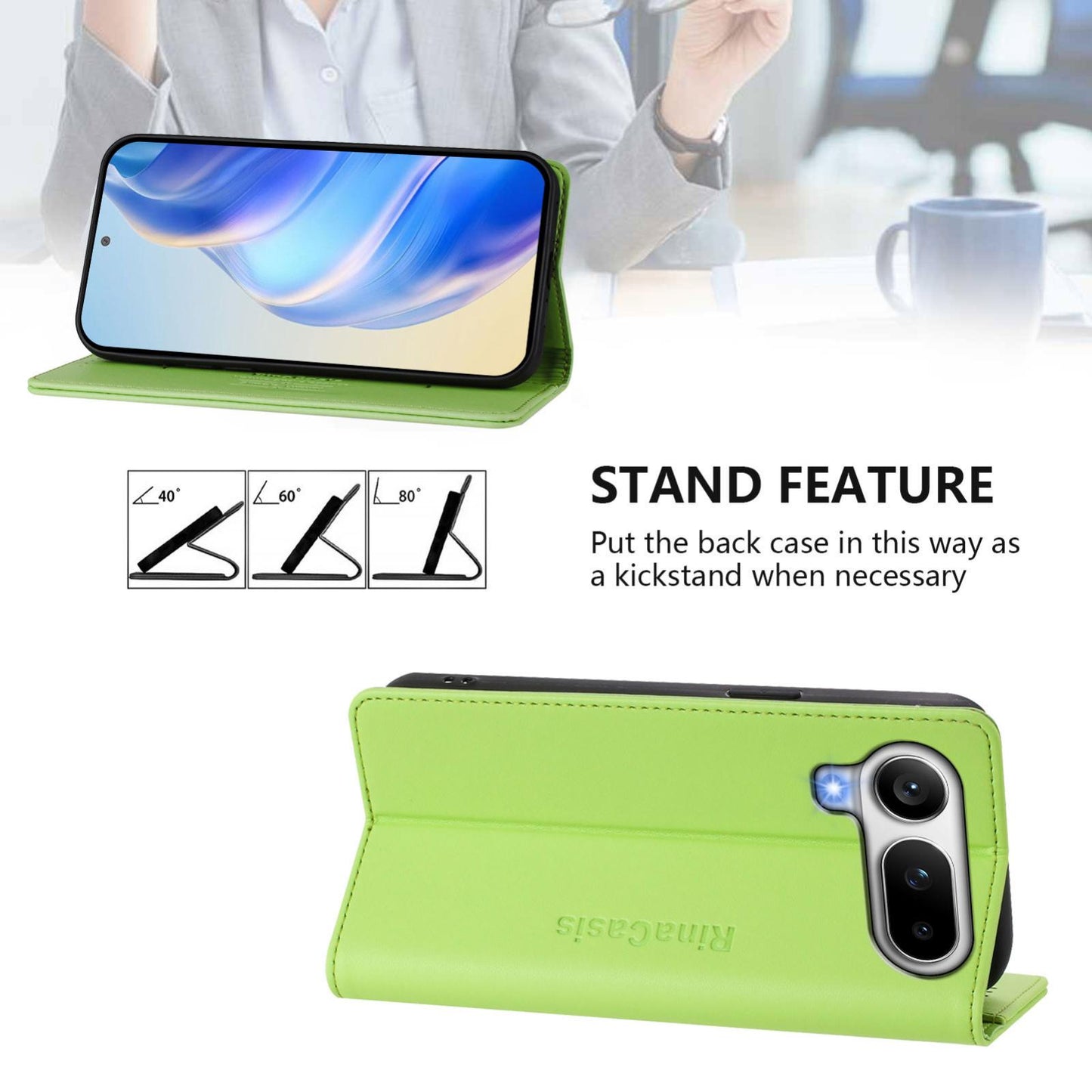 Honor Magic8 Pro Air 5G Dual-Folded Magnetic Suction RFID Blocking PU Leather Wallet Phone Case with Card Slots, Cash Pocket, Kickstand, Full Protective Flip Cover