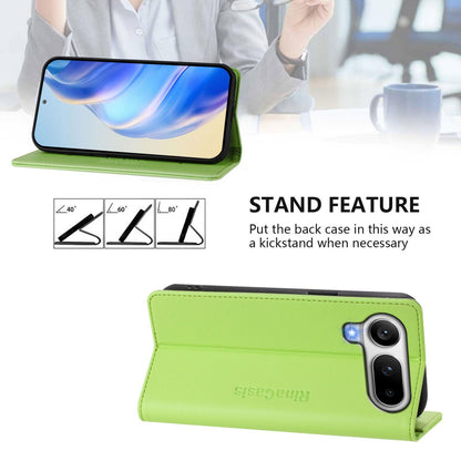 Honor Magic8 Pro Air 5G Dual-Folded Magnetic Suction RFID Blocking PU Leather Wallet Phone Case with Card Slots, Cash Pocket, Kickstand, Full Protective Flip Cover