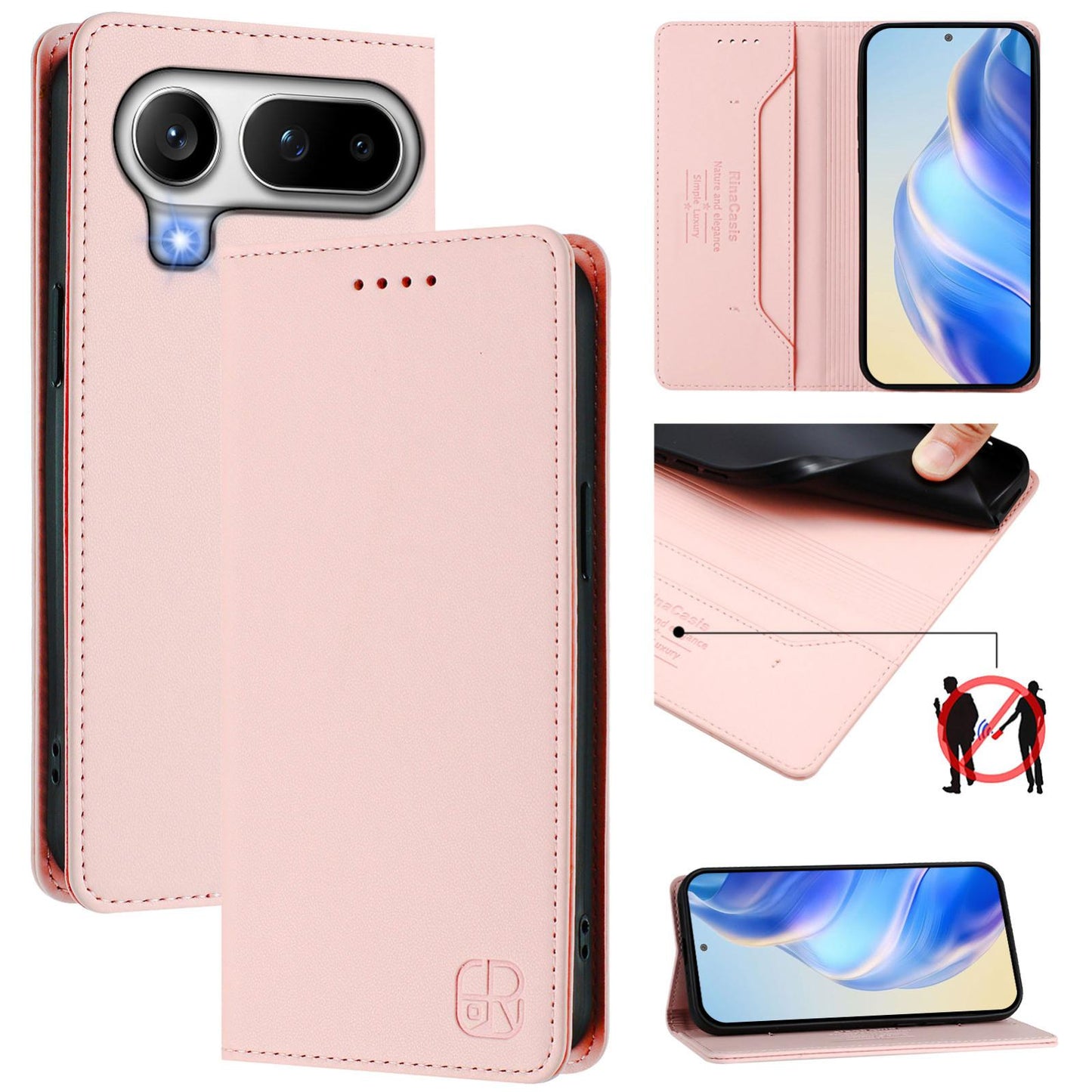 Honor Magic8 Pro Air 5G Dual-Folded Magnetic Suction RFID Blocking PU Leather Wallet Phone Case with Card Slots, Cash Pocket, Kickstand, Full Protective Flip Cover