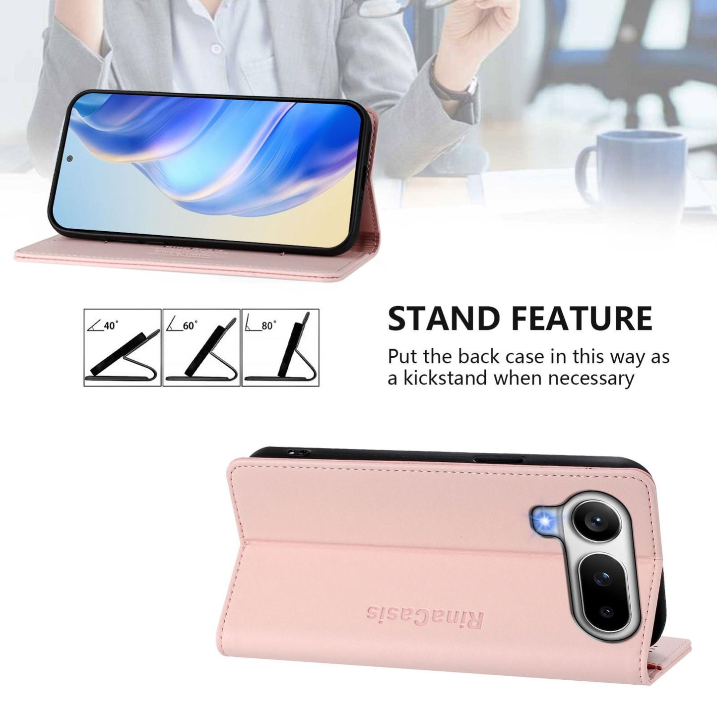 Honor Magic8 Pro Air 5G Dual-Folded Magnetic Suction RFID Blocking PU Leather Wallet Phone Case with Card Slots, Cash Pocket, Kickstand, Full Protective Flip Cover