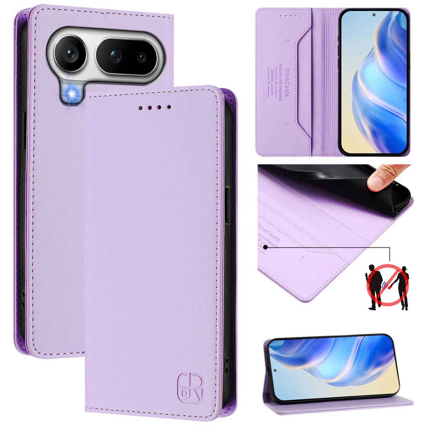 Honor Magic8 Pro Air 5G Dual-Folded Magnetic Suction RFID Blocking PU Leather Wallet Phone Case with Card Slots, Cash Pocket, Kickstand, Full Protective Flip Cover