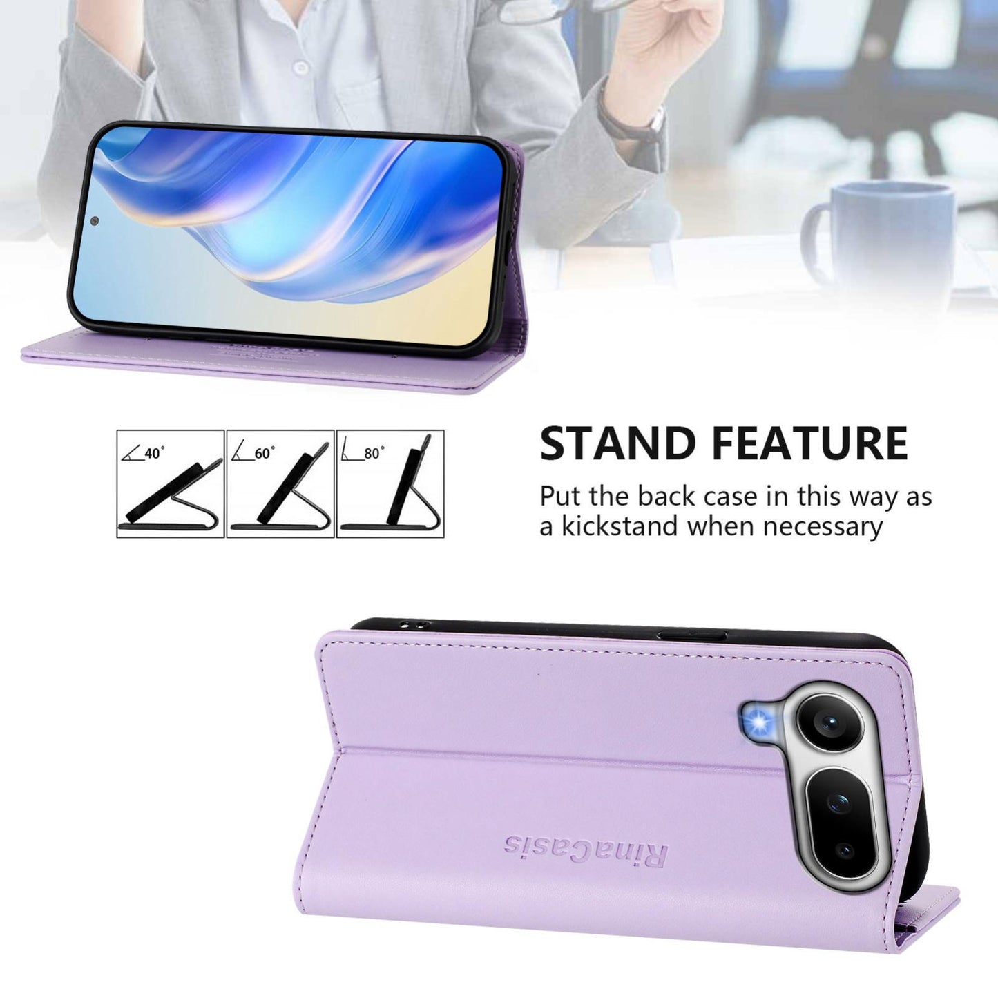 Honor Magic8 Pro Air 5G Dual-Folded Magnetic Suction RFID Blocking PU Leather Wallet Phone Case with Card Slots, Cash Pocket, Kickstand, Full Protective Flip Cover