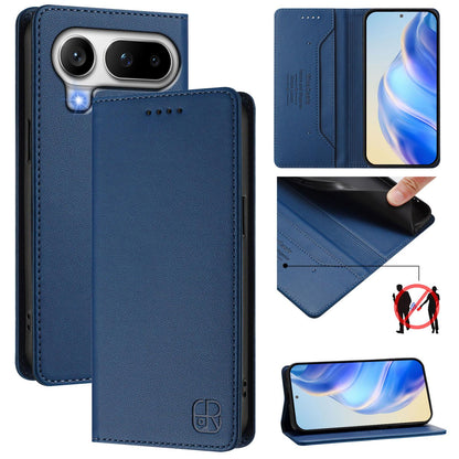 Honor Magic8 Pro Air 5G Dual-Folded Magnetic Suction RFID Blocking PU Leather Wallet Phone Case with Card Slots, Cash Pocket, Kickstand, Full Protective Flip Cover