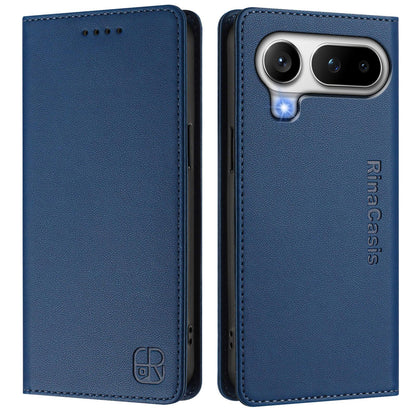 Honor Magic8 Pro Air 5G Dual-Folded Magnetic Suction RFID Blocking PU Leather Wallet Phone Case with Card Slots, Cash Pocket, Kickstand, Full Protective Flip Cover