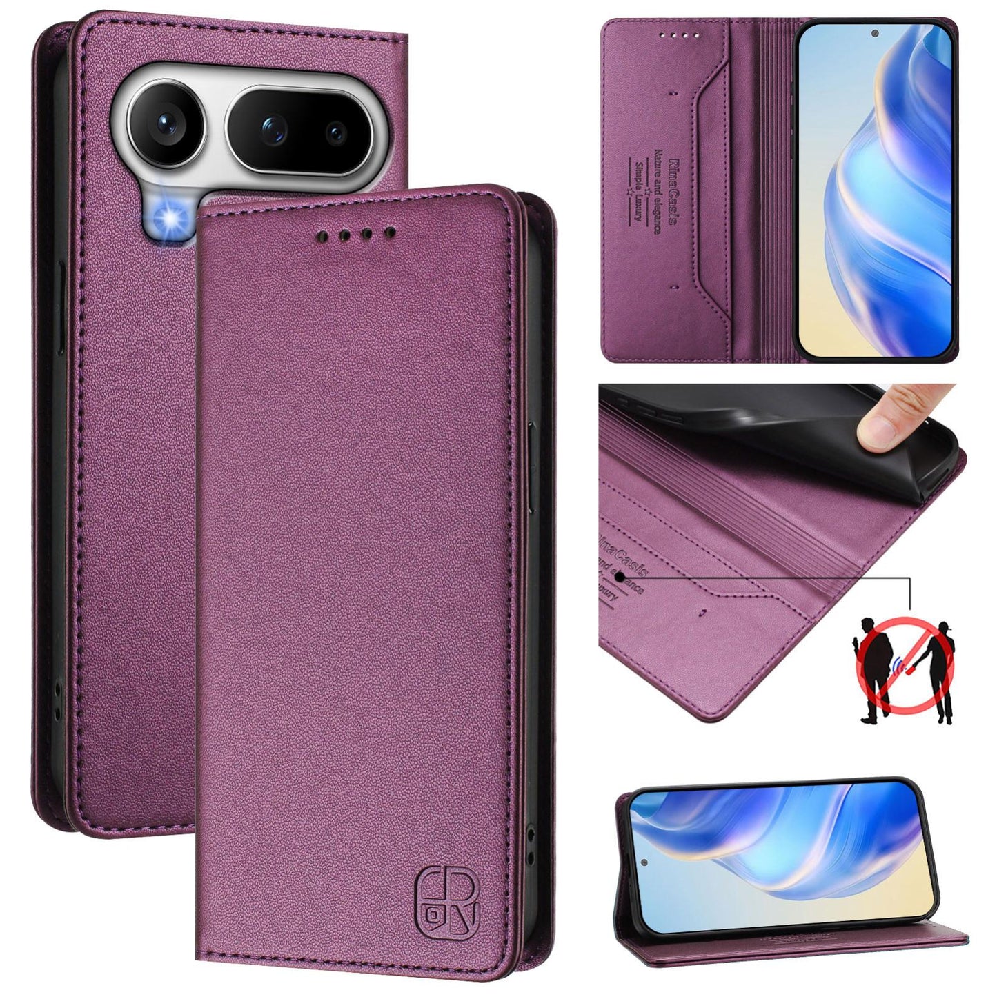 Honor Magic8 Pro Air 5G Dual-Folded Magnetic Suction RFID Blocking PU Leather Wallet Phone Case with Card Slots, Cash Pocket, Kickstand, Full Protective Flip Cover