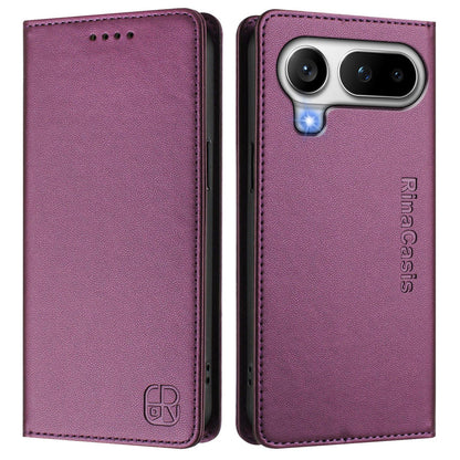 Honor Magic8 Pro Air 5G Dual-Folded Magnetic Suction RFID Blocking PU Leather Wallet Phone Case with Card Slots, Cash Pocket, Kickstand, Full Protective Flip Cover