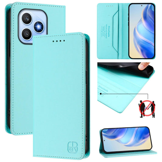 Honor X8d 4G Dual-Folded Magnetic Suction RFID Blocking PU Leather Wallet Phone Case with Card Slots, Cash Pocket, Kickstand, Full Protective Flip Cover