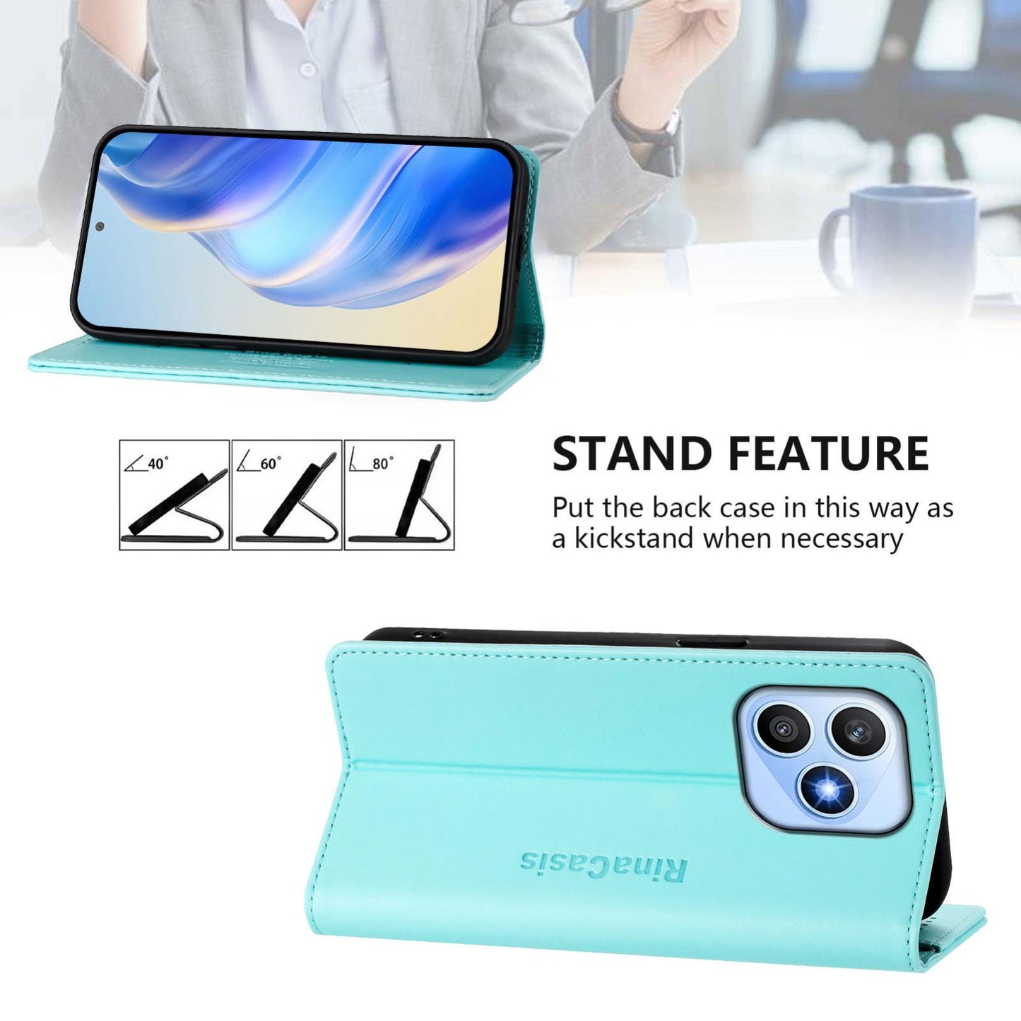 Honor X8d 4G Dual-Folded Magnetic Suction RFID Blocking PU Leather Wallet Phone Case with Card Slots, Cash Pocket, Kickstand, Full Protective Flip Cover