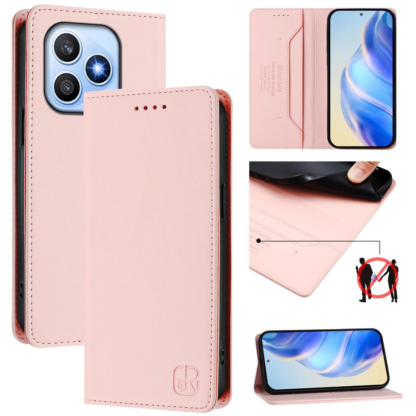 Honor X8d 4G Dual-Folded Magnetic Suction RFID Blocking PU Leather Wallet Phone Case with Card Slots, Cash Pocket, Kickstand, Full Protective Flip Cover