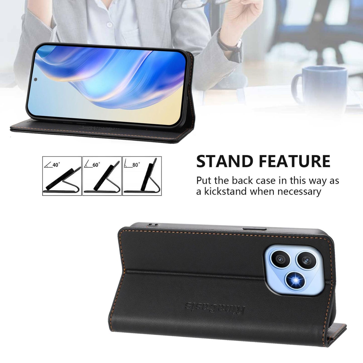 Honor X8d 4G Dual-Folded Magnetic Suction RFID Blocking PU Leather Wallet Phone Case with Card Slots, Cash Pocket, Kickstand, Full Protective Flip Cover