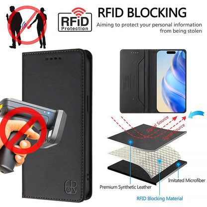 Honor X8d 4G Dual-Folded Magnetic Suction RFID Blocking PU Leather Wallet Phone Case with Card Slots, Cash Pocket, Kickstand, Full Protective Flip Cover