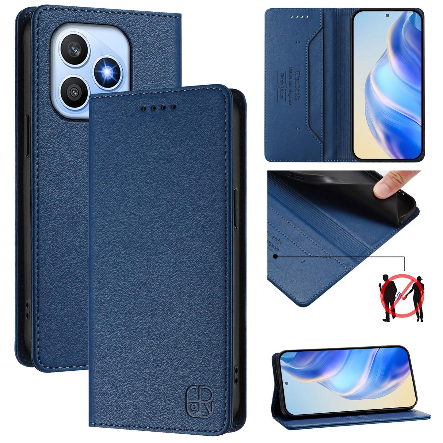 Honor X8d 4G Dual-Folded Magnetic Suction RFID Blocking PU Leather Wallet Phone Case with Card Slots, Cash Pocket, Kickstand, Full Protective Flip Cover