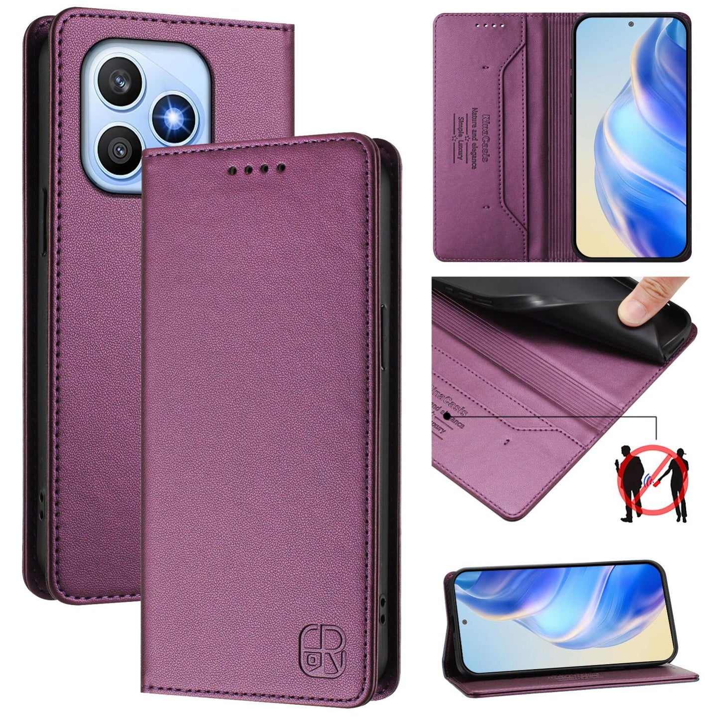 Honor X8d 4G Dual-Folded Magnetic Suction RFID Blocking PU Leather Wallet Phone Case with Card Slots, Cash Pocket, Kickstand, Full Protective Flip Cover