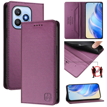 Honor X8d 4G Dual-Folded Magnetic Suction RFID Blocking PU Leather Wallet Phone Case with Card Slots, Cash Pocket, Kickstand, Full Protective Flip Cover