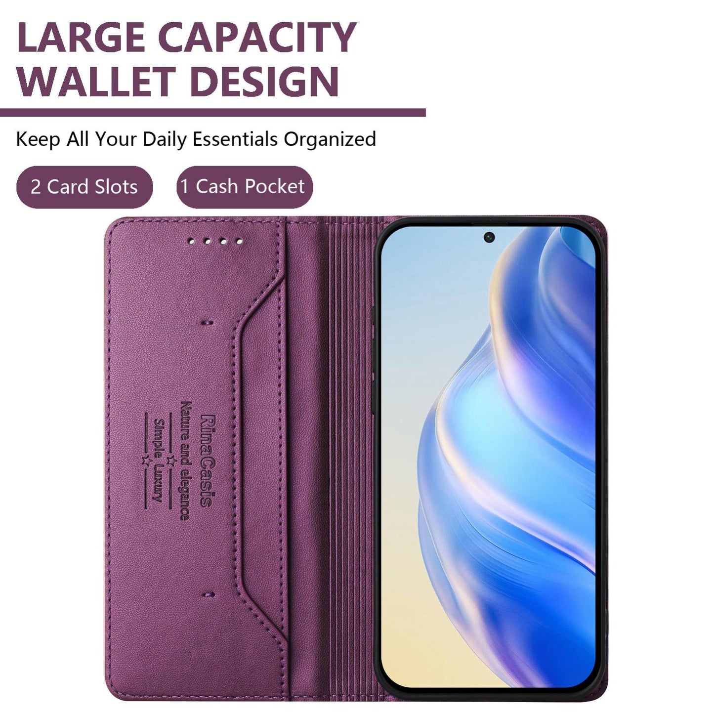 Honor X8d 4G Dual-Folded Magnetic Suction RFID Blocking PU Leather Wallet Phone Case with Card Slots, Cash Pocket, Kickstand, Full Protective Flip Cover